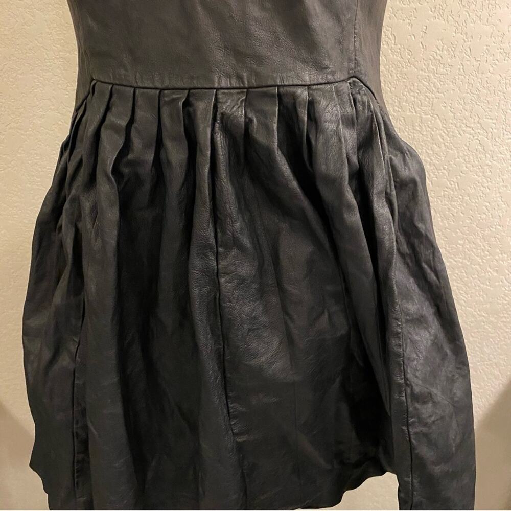 Rebecca Minkoff Leather Pleated Dress Black 10 - Picture 3 of 11